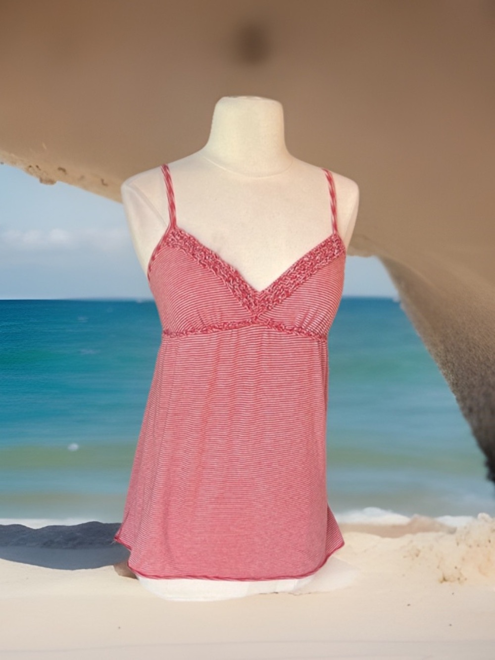 Love Rocks Red Striped Tank Retro Cotton Knit Womens Medium